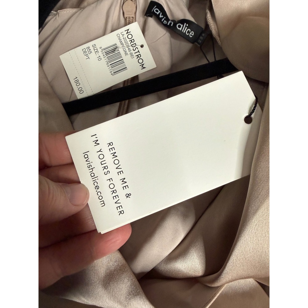 NWT Lavish Alice satin balloon sleeve wrap midi dress in champagne - Picture 6 of 11